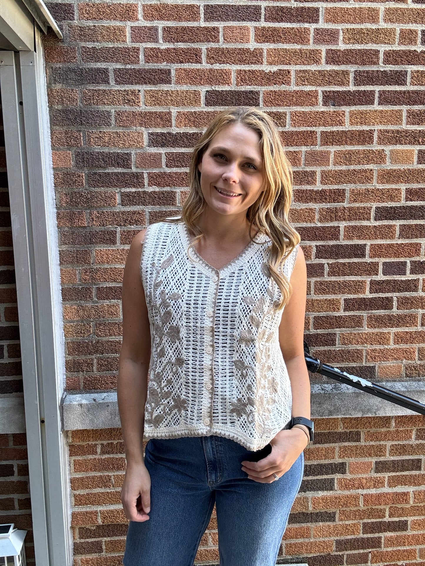 Floral Stitch Crochet Sweater Vest