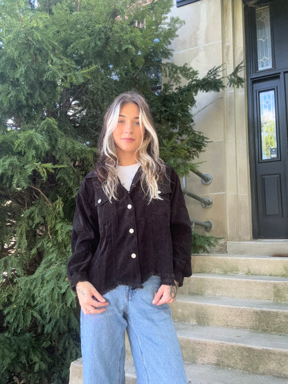 Distressed Corduroy Frayed Hem Jacket