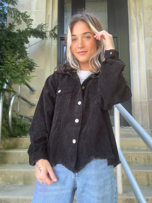 Distressed Corduroy Frayed Hem Jacket