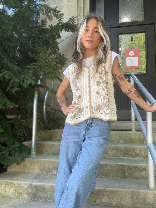 Floral Stitch Crochet Sweater Vest