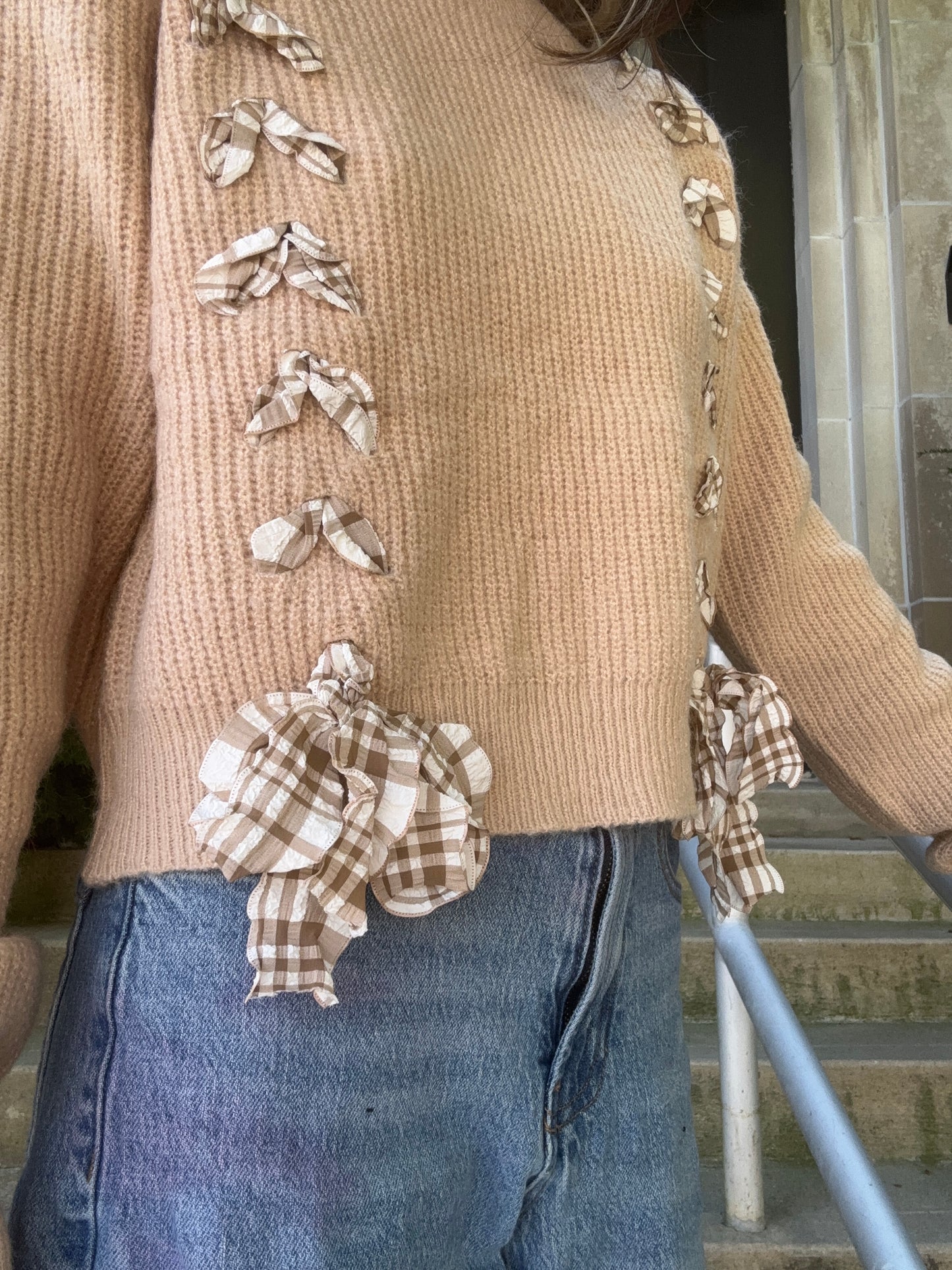 Gingham Plaid lace-up Sweater