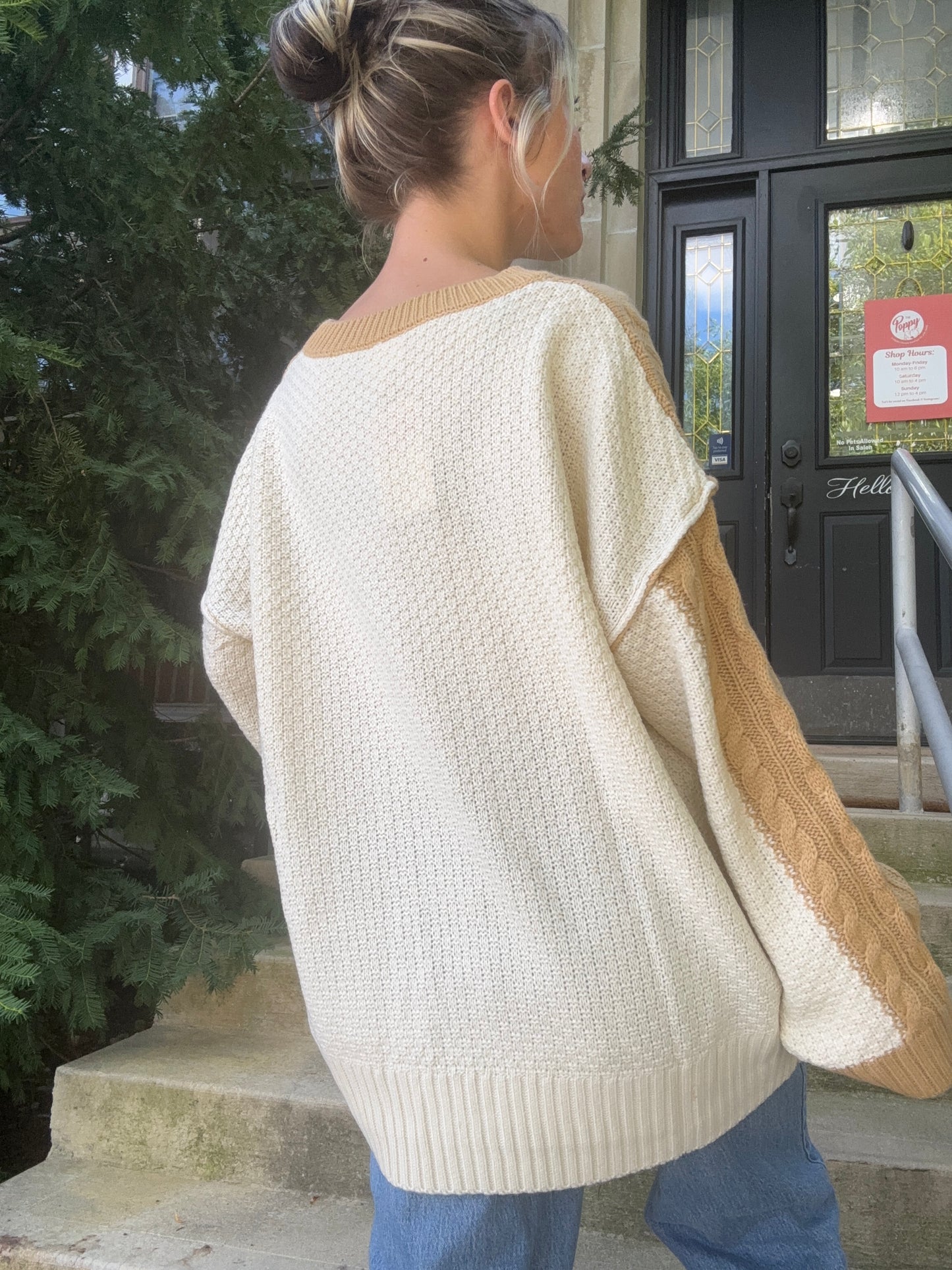 Cable Knit Color Block Sweater