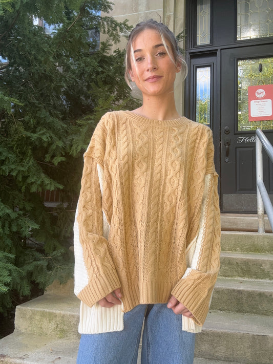 Cable Knit Color Block Sweater
