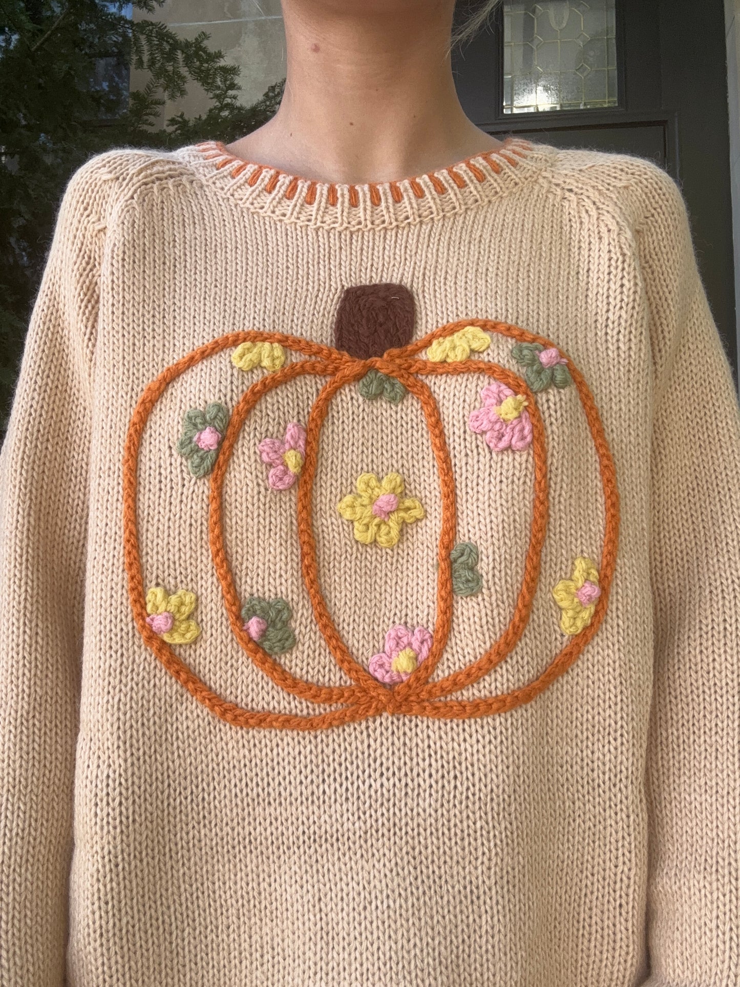 Pumpkin Floral Embroidered Sweater