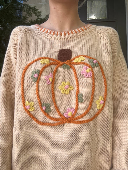 Pumpkin Floral Embroidered Sweater