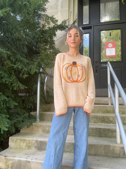 Pumpkin Floral Embroidered Sweater