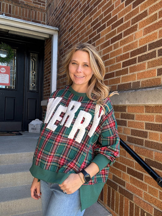 Merry Plaid Patch Sweatshirt