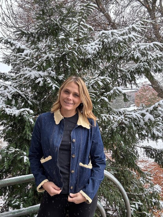 Corduroy Scallop Collar Denim Jacket