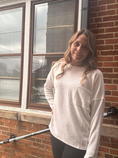 Brushed Ribbed Pocket Sweater