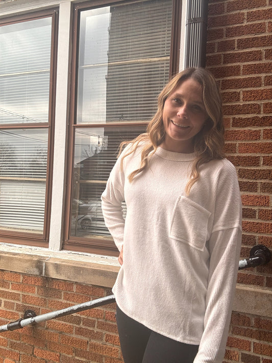 Brushed Ribbed Pocket Sweater