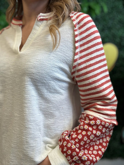 Floral & Stripe Knit Top
