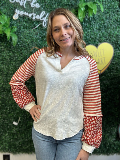 Floral & Stripe Knit Top