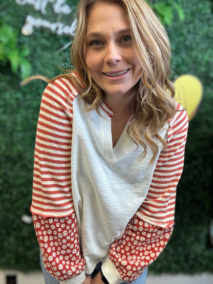 Floral & Stripe Knit Top