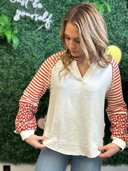 Floral & Stripe Knit Top