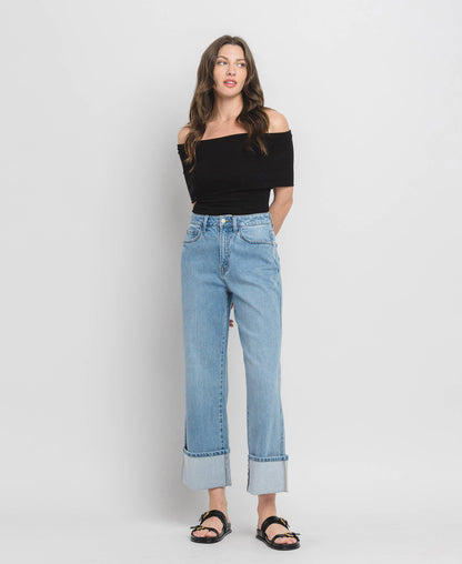 Gabby SUPER HIGH RISE CUFF BAGGY STRAIGHT JEANS T6513