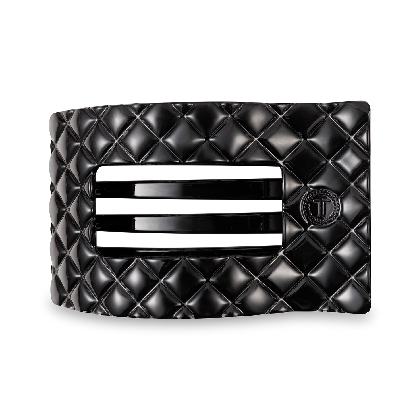 Large Flat Rectangle Hair Clip | Jet Black Quilted