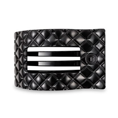 Large Flat Rectangle Hair Clip | Jet Black Quilted