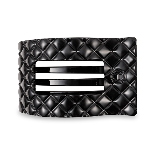 Large Flat Rectangle Hair Clip | Jet Black Quilted