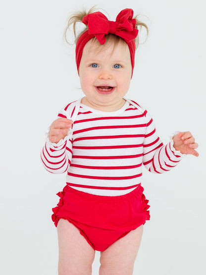 Red & White Stripe Knit Ruffle Bodysuit