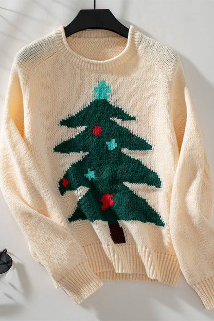 Christmas Tree Crew Neck Pullover Knit Sweater MMY206