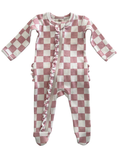 Strawberry Shortcake Checkerboard Frill Zip Footie