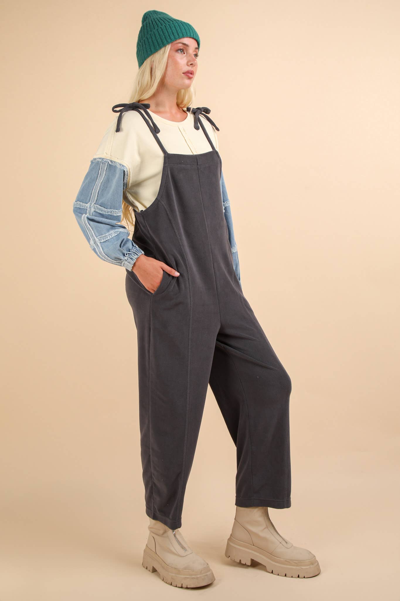 Fleece Baggy Backless Jumpsuit