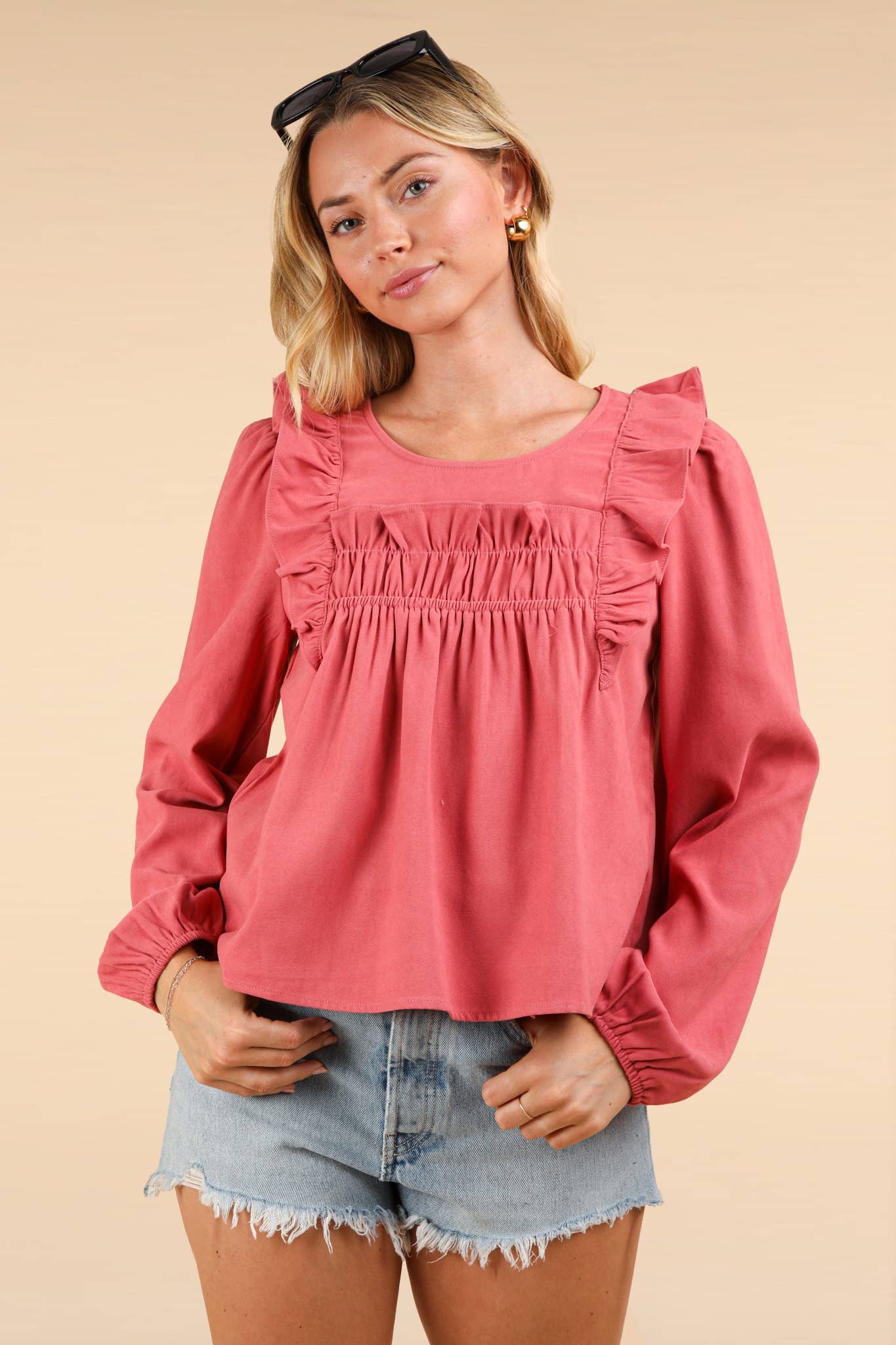 Ruffle Shoulder Woven Blouse