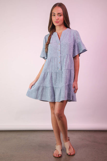 Bell Sleeve Woven Mini Dress