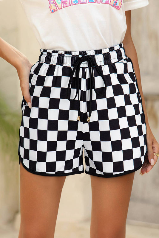 Checkered Drawstring Elastic Waist Shorts