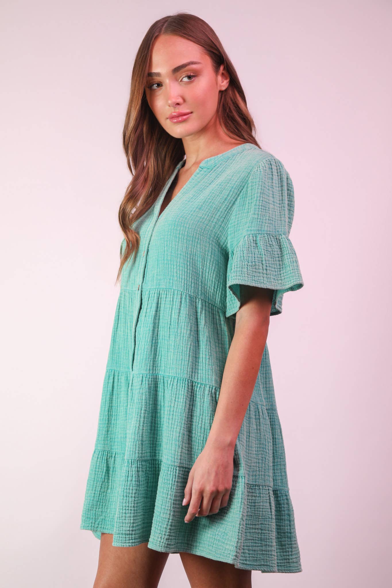 Bell Sleeve Woven Mini Dress