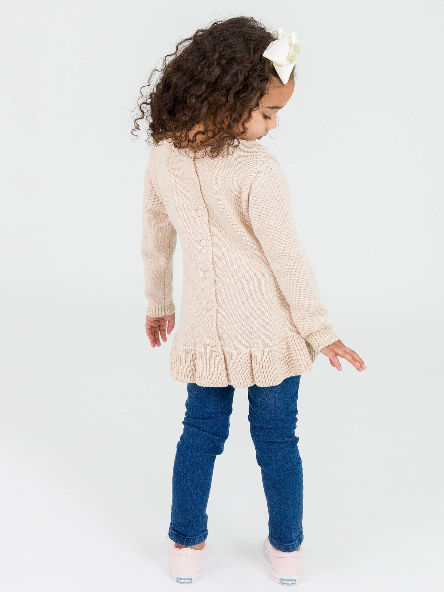 Heather Oatmeal Ruffle Hem Cable Knit Sweater