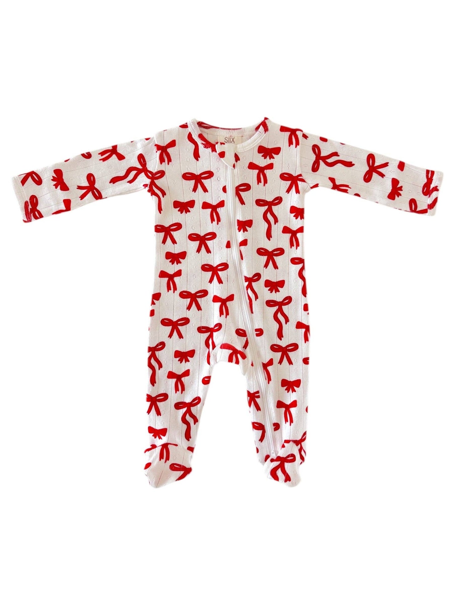 Red Bows Pointelle 2-Way Zip Footie