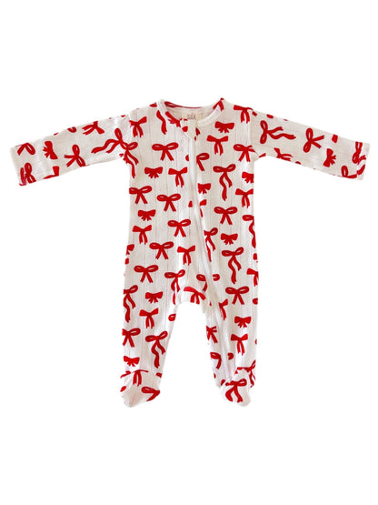 Red Bows Pointelle 2-Way Zip Footie