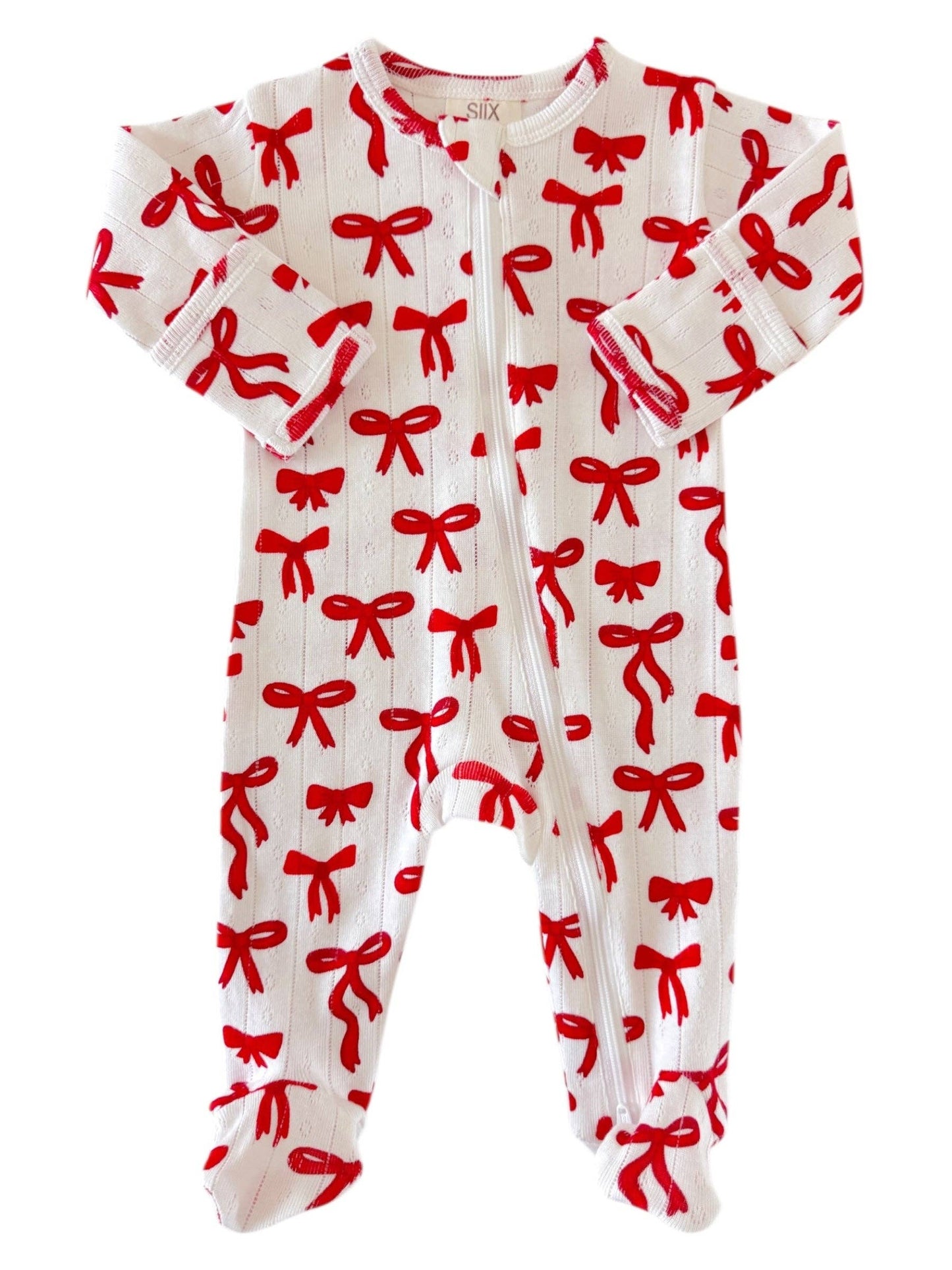 Red Bows Pointelle 2-Way Zip Footie