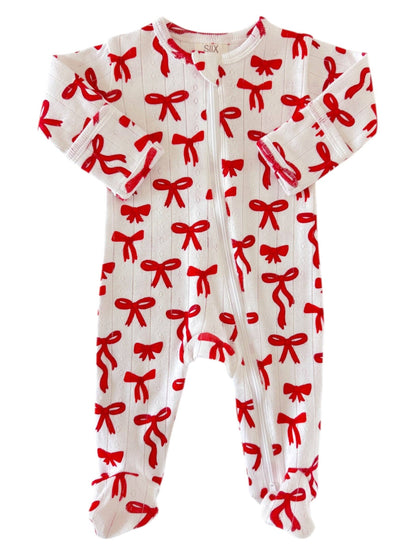 Red Bows Pointelle 2-Way Zip Footie