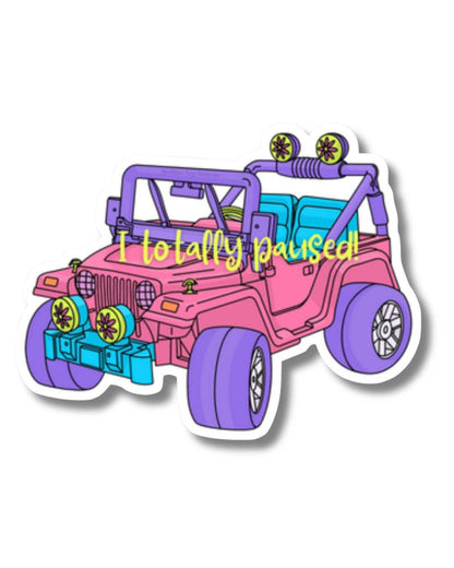 90s Girl Pink Jeep "Totally Paused" Vinyl Sticker