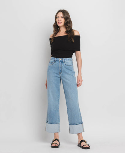 Gabby SUPER HIGH RISE CUFF BAGGY STRAIGHT JEANS T6513