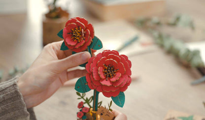 Red Camellia 3D Wooden Flower Puzzle