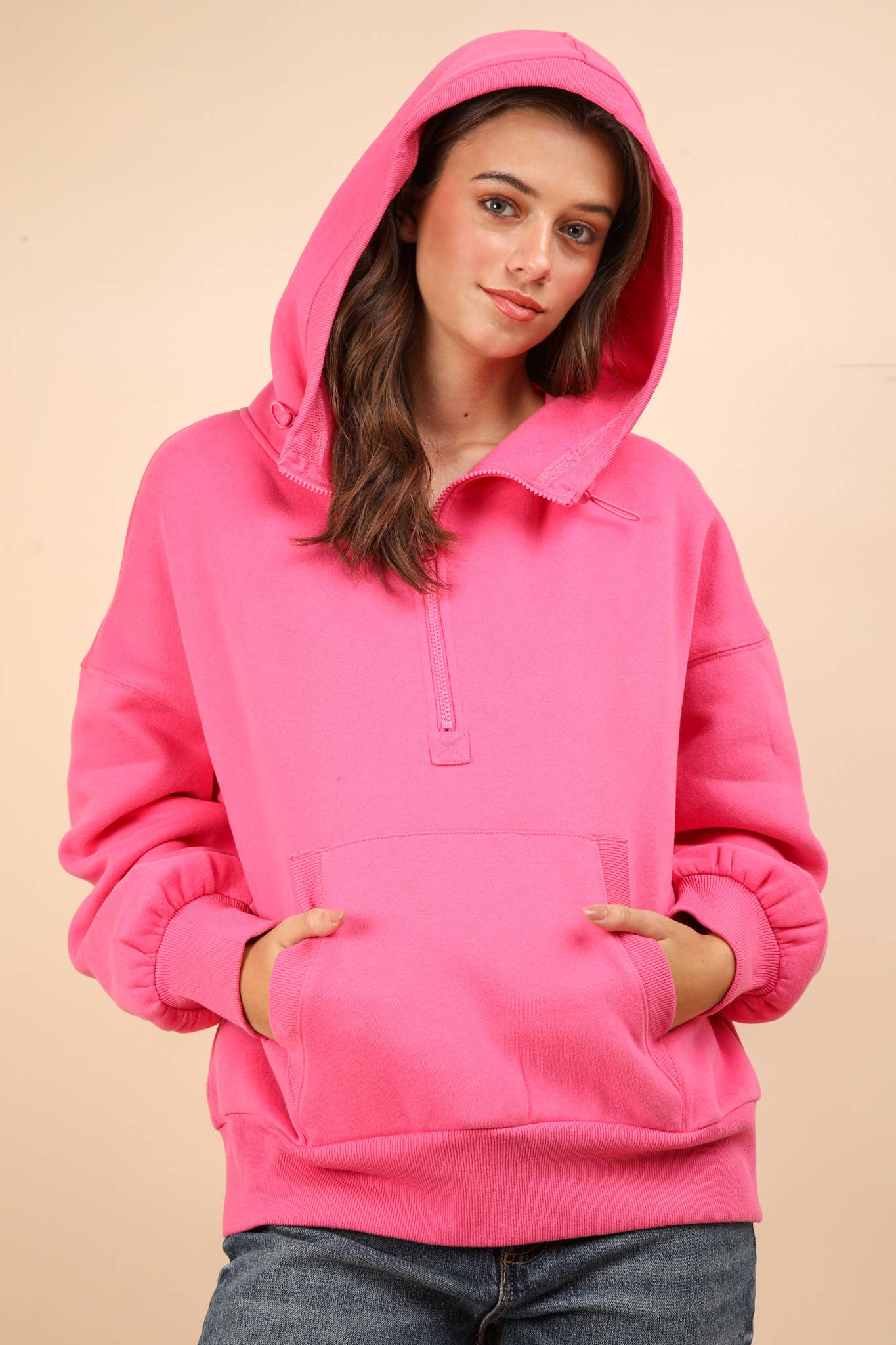 Oversized Half Zip Up Knit Casual Hoodie