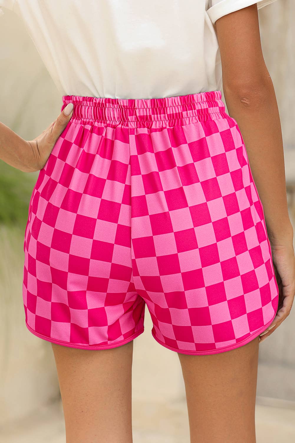 Checkered Drawstring Elastic Waist Shorts
