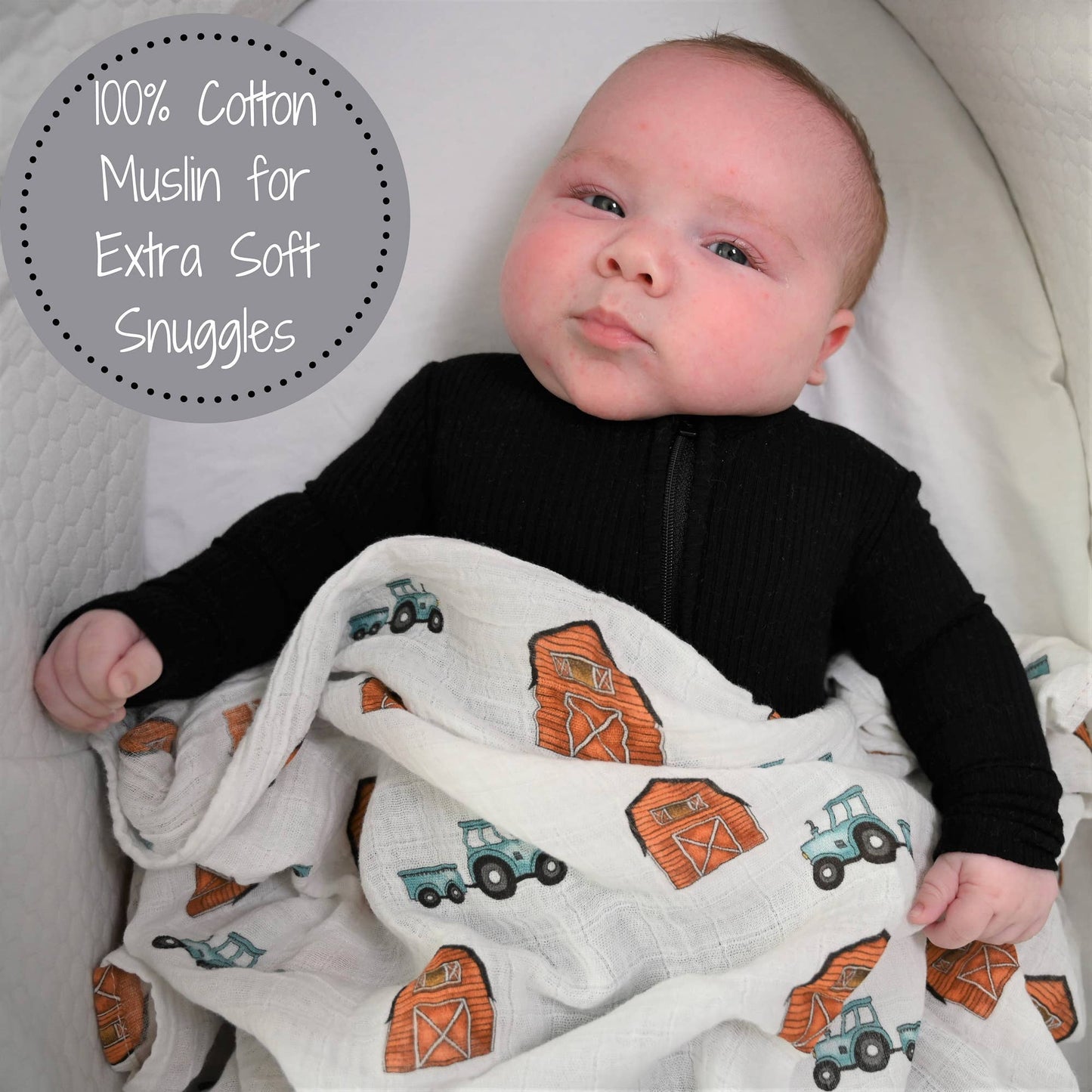 Farm How We Roll Baby Swaddle Blanket