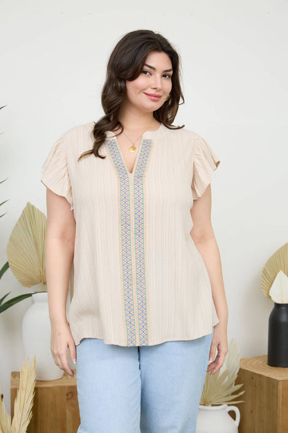 PL LACE TRIM CRINKLE BLOUSE