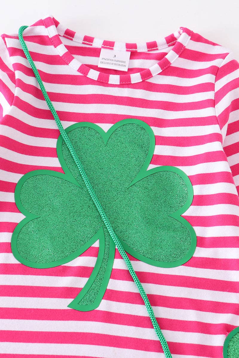 Pink stripe clover dress 3pc girl set