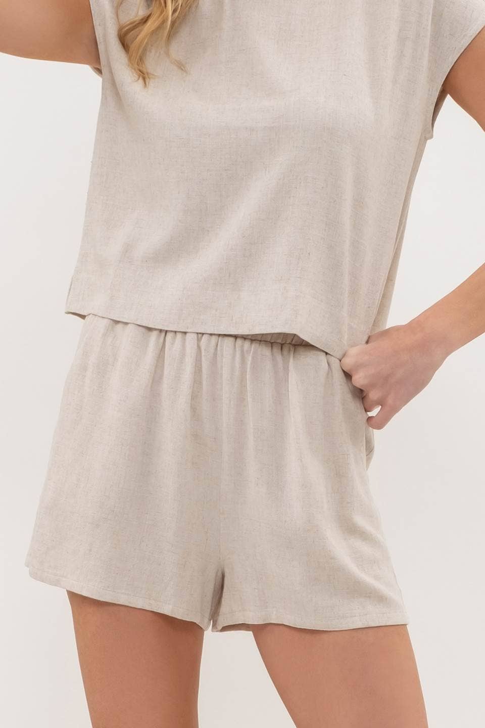 Linen Blend High Waist Mini Short