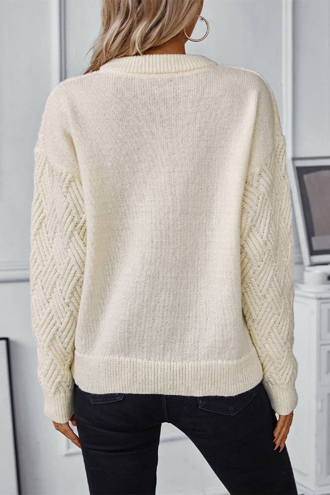 Dk Gray Vintage Style Cable Knit Round Neck Sweater MMY179