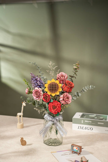 Red Carnation 3D Wooden Flower Puzzle