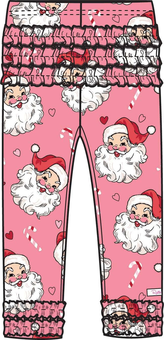 Toddler Girls Pink Santa Joy Classic Ruffle Leggings with Signature Rear Ruffles