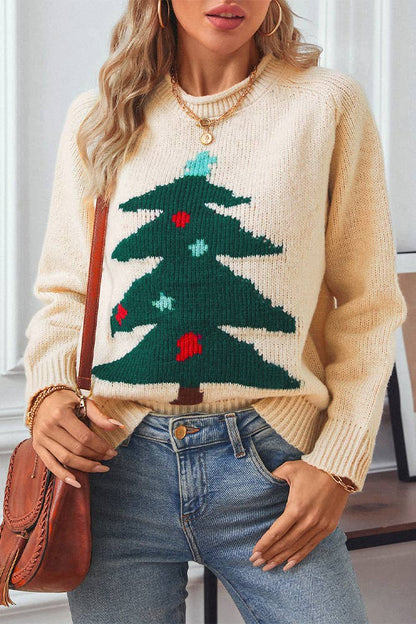 Christmas Tree Crew Neck Pullover Knit Sweater MMY206