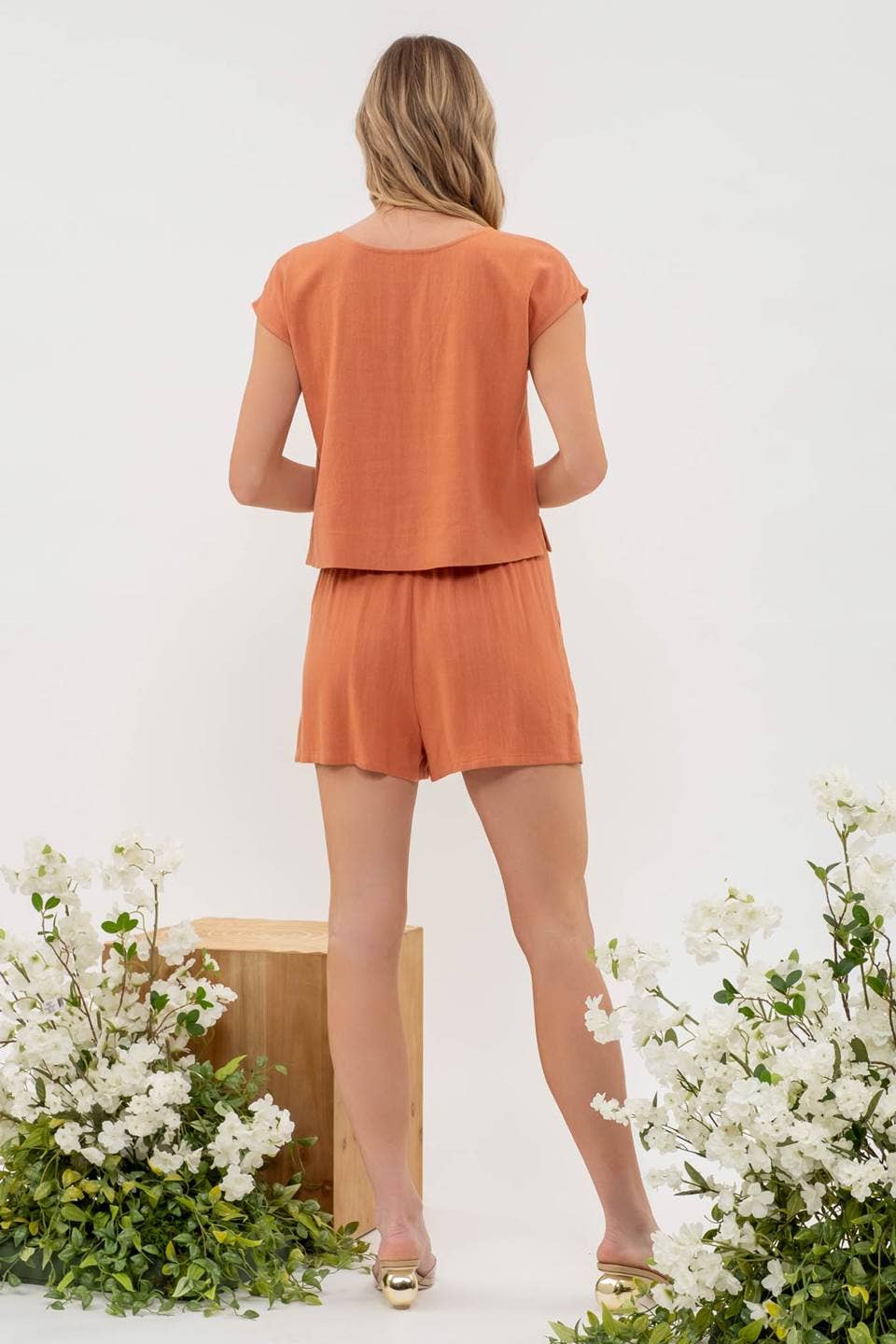 Linen Blend High Waist Mini Short