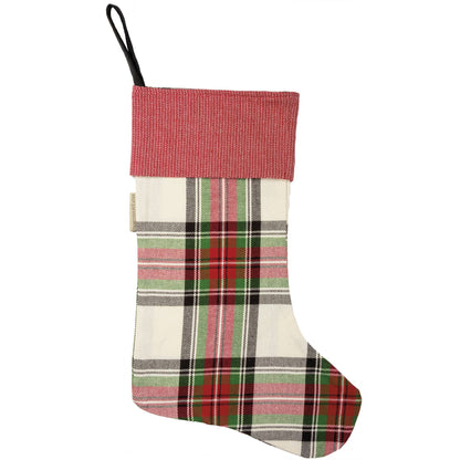 Cream Plaid Christmas Stocking